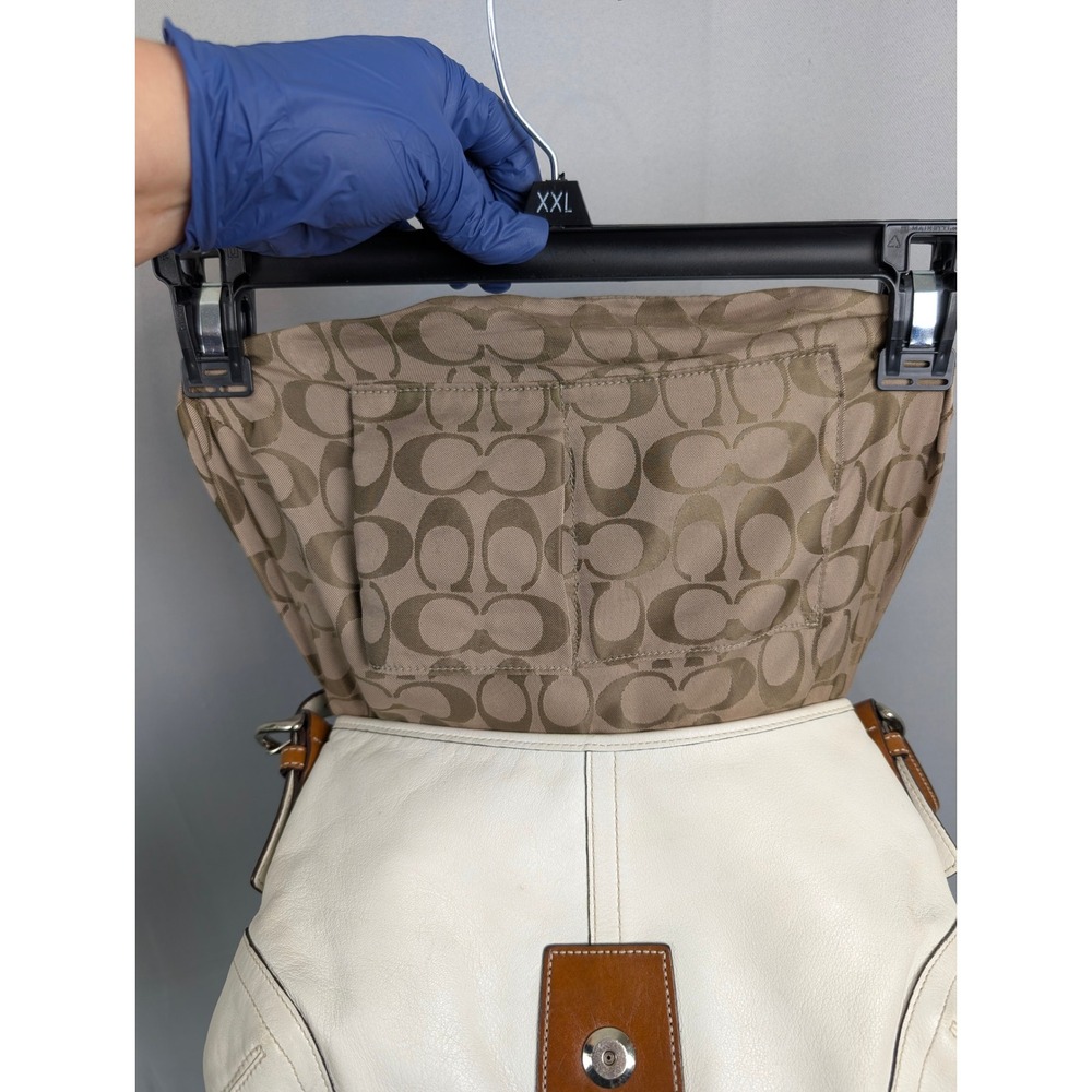 Coach Soho Flap Shoulder Bag Vtg Medium White Tan Leather Buckle Flap 9248 - Picture 7 of 16